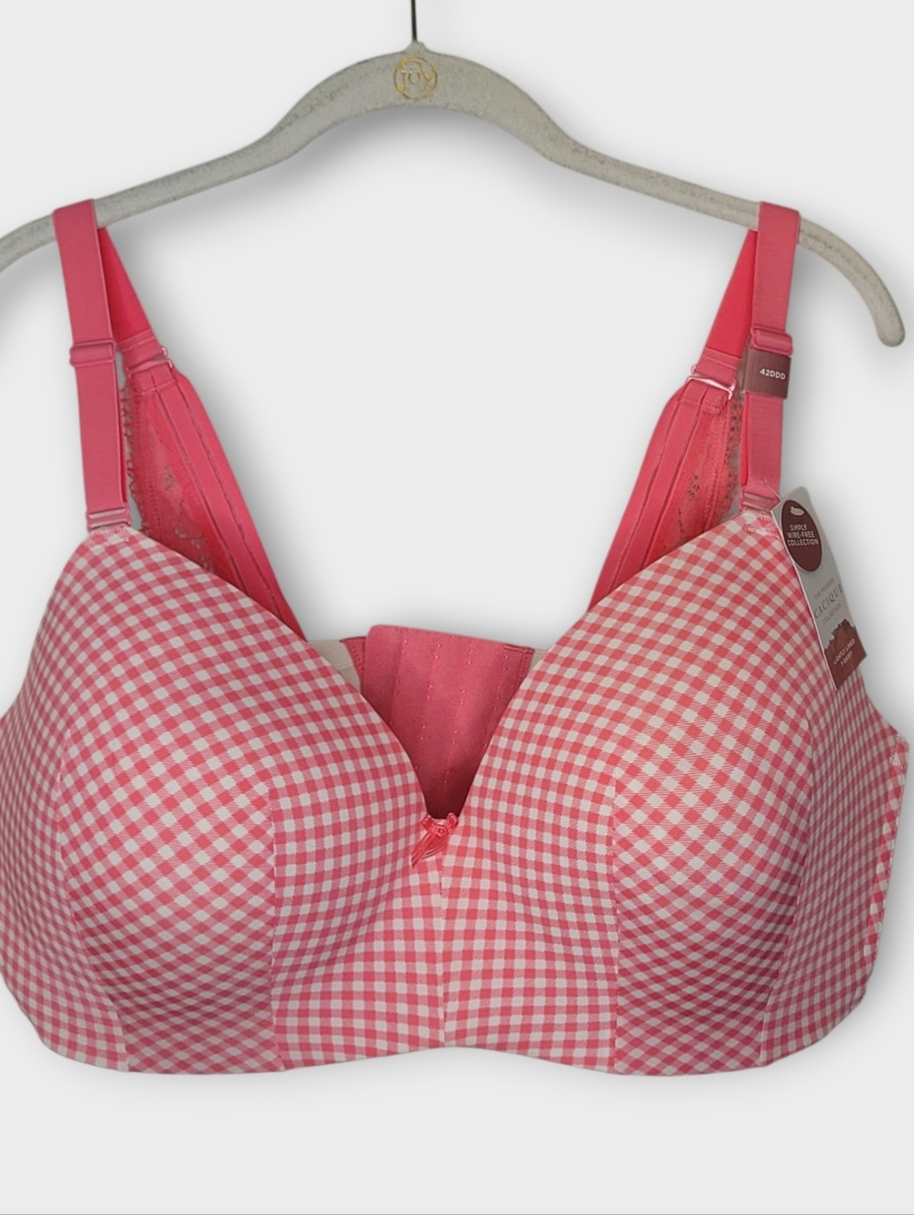Cacique Lightly Lined Tshirt Bra 42DDD Pink Gingham NEW